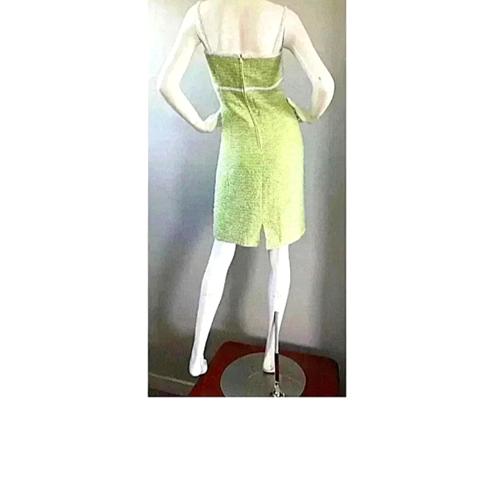 SOLD! ESCADA 8- 12 TWEED BOUCLE GREEN WHITE EYELASH WOOL COTTON SKIRT DRESS SUIT - Picture 5 of 11